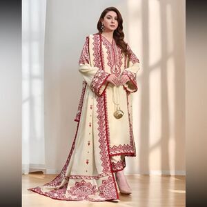 TAWAKAL CLOSET PAKISTANI DESIGNER 3 PIECE DRESS STITCHED EMBROIDERED DRESS